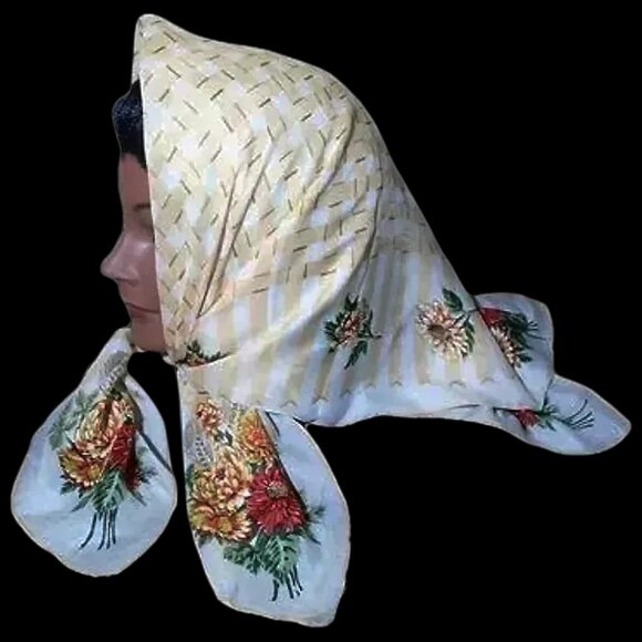 Vintage Rockabilly Scarf Retro Floral Silk Rayon VFG Headwrap Kerchief Babushka - Picture 2 of 16